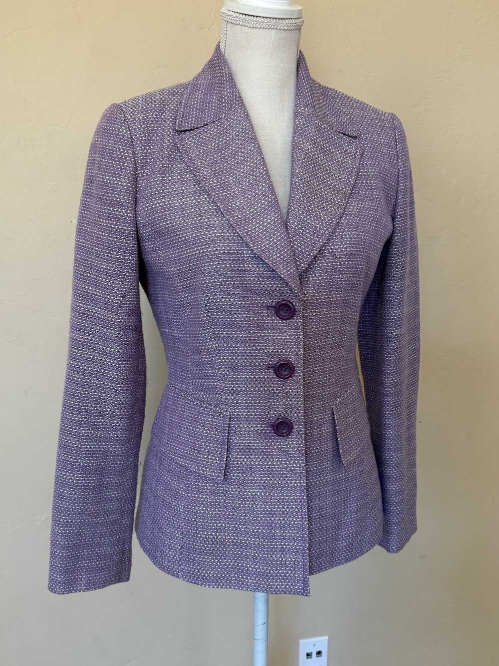 Lavender Tweed Blazer Jacket Purple Office Career Quiet Luxury Chic - Picture 2 of 10